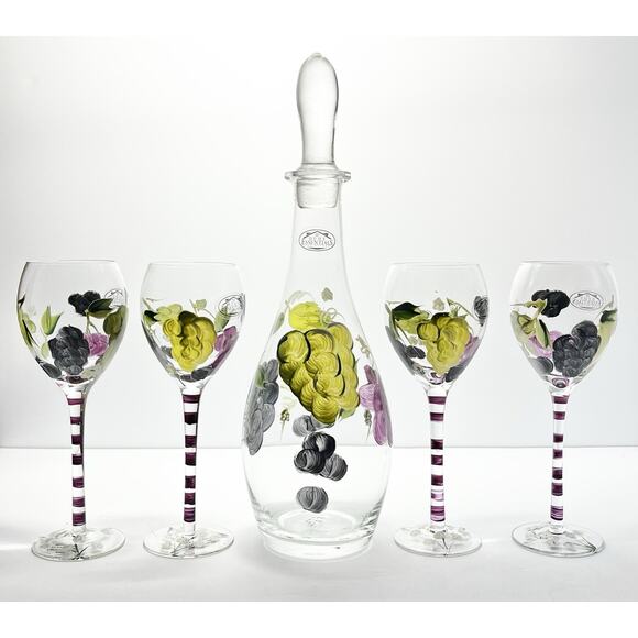Home Essentials “Grape” 5-Piece Handpainted Glass Decanter & Wine Glass Set - Picture 2 of 16